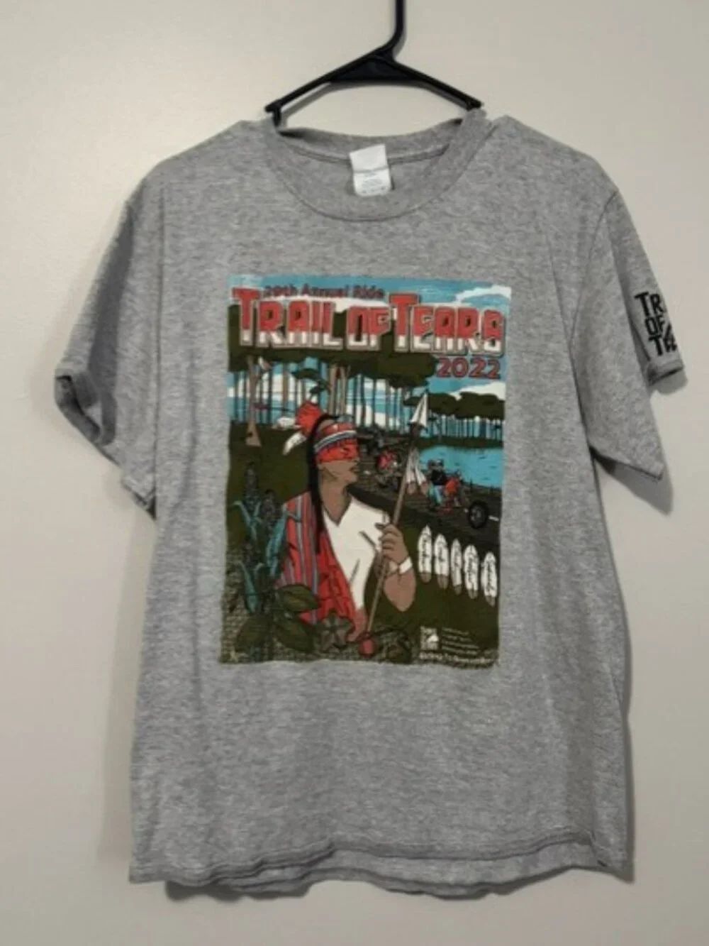 Men's Port & Company Short Sleeve Trail of Tears T-Shirt Color Grey Size Medium